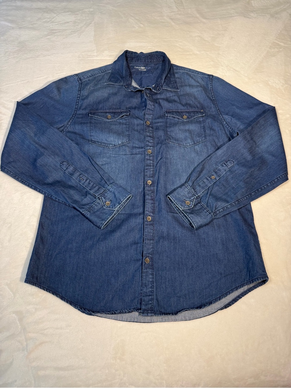 Calvin Klein Jeans Denim Button-Up Shirt Men’s Size S Blue Long Sleeve - Picture 2 of 7